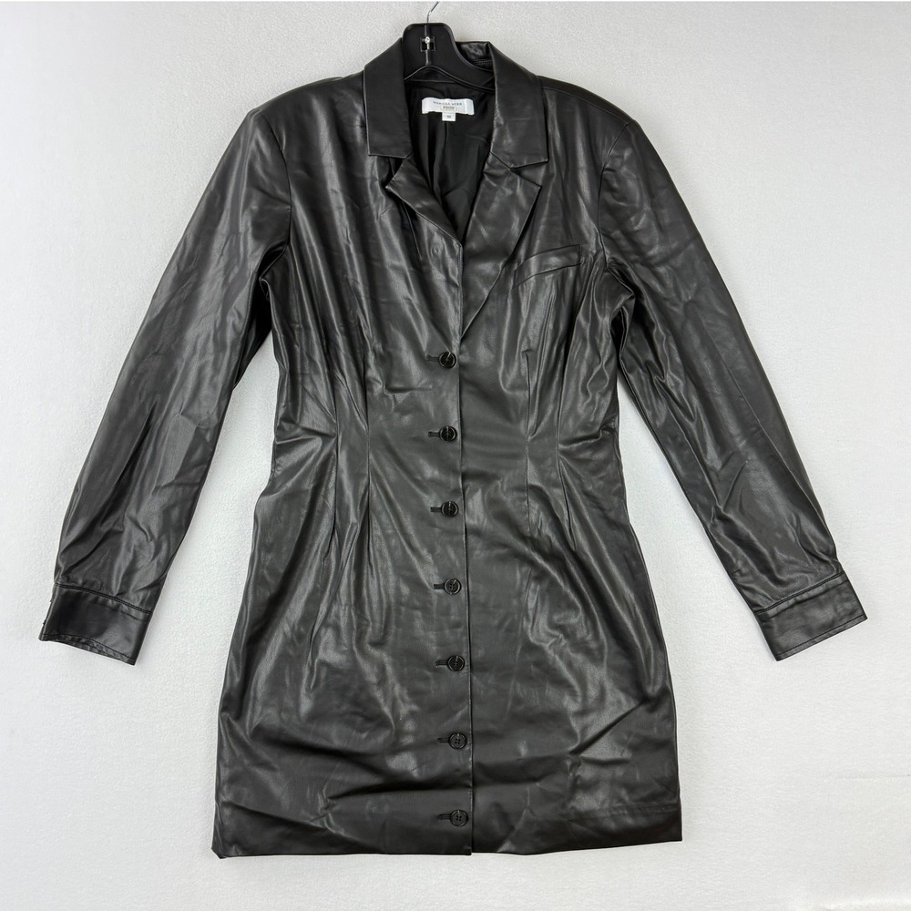 Marissa Webb Black Faux Leather Dress Size 10 Blazer Style Career‎ Long Sleeve